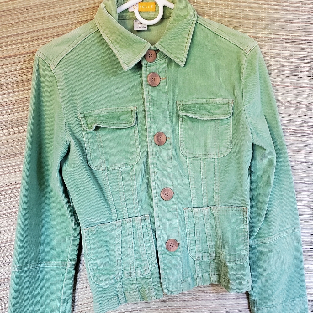 Tulle Women's Green Corduroy, Size L, Tapered Utility Jacket/Blazer